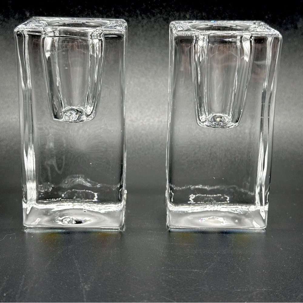Vintage rectangle, art glass candlestick holders Scandinavian?